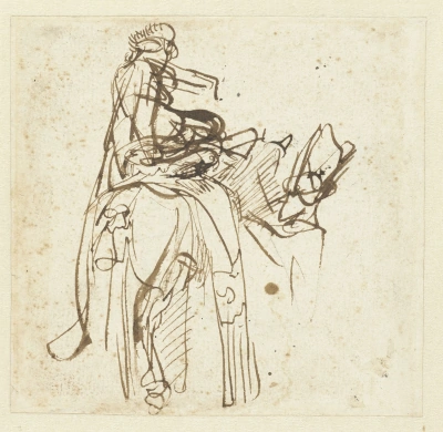 Hombre ayudando a un jinete a montar a caballo