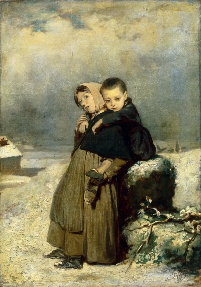 Huérfanos en el cementerio