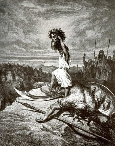 Ilustración de la Biblia: David y Goliat