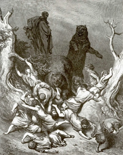 Ilustración de la Biblia: Eliseo maldice a los burladores