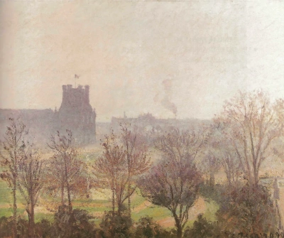Jardín Del Museo De Louvre. El efecto de la niebla