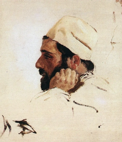 Jefe I.I. Levitan en convertir la cabeza de cristo. Boceto para el cuadro "Sueños"