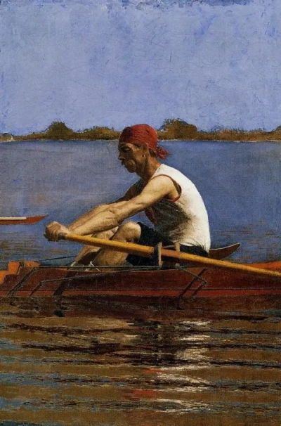 Juan Biglin en los remos en un kayak individual.