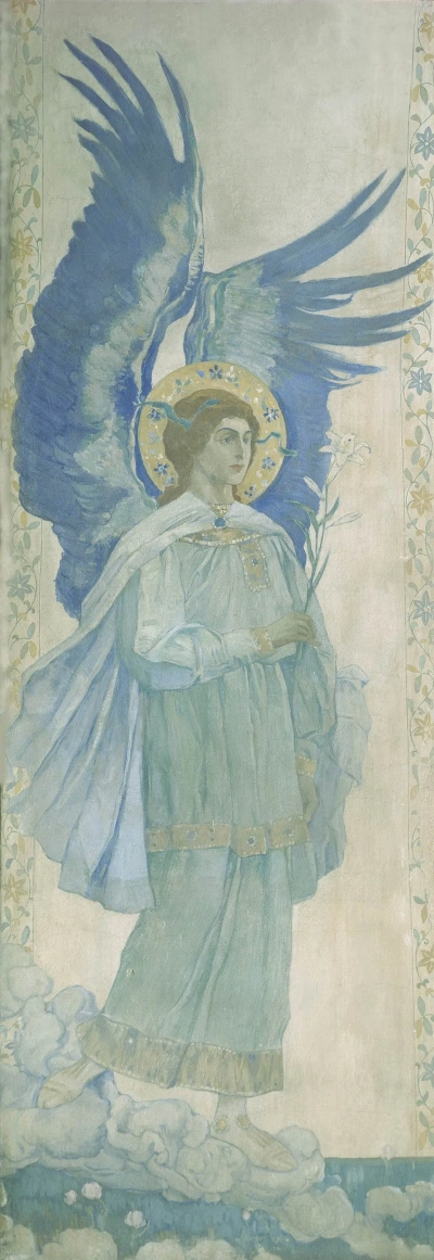 La Anunciación. Arcángel Gabriel. Pintura de pilón de la iglesia de intercesión del convento de Marfo-Mariinsky en Moscú.