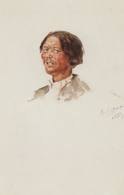 La cabeza de Khakassia. Un boceto para la pintura "La conquista de Siberia por Yermak"