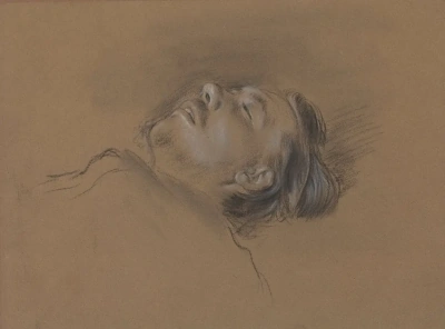 La cabeza de un hombre. Boceto para la pintura "La escena en las carreras: el jockey caído"
