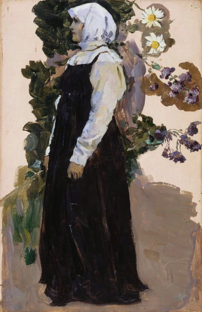 La chica de un vestido negro. Boceto para la pintura "El alma de la gente"