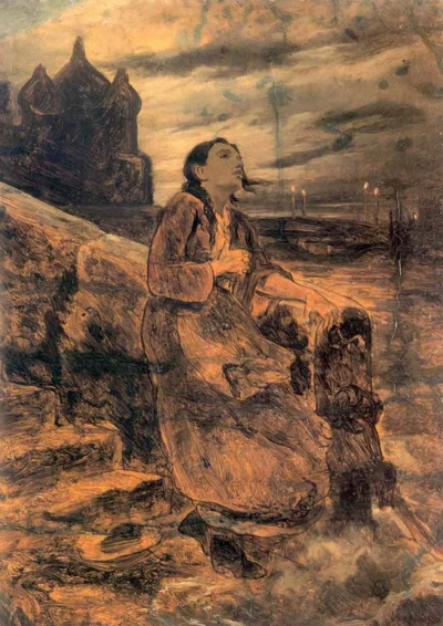 La chica mirando el agua. Boceto