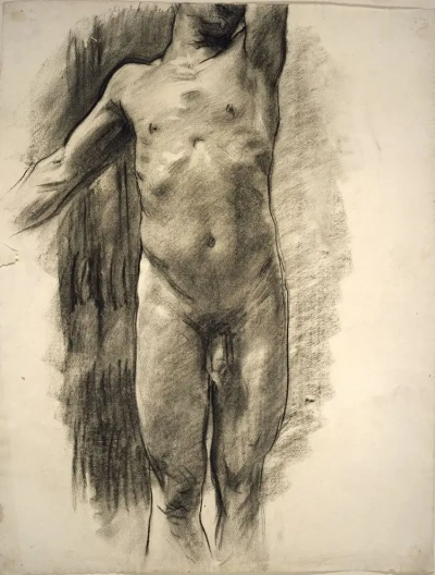 La figura de un hombre desnudo de pie.