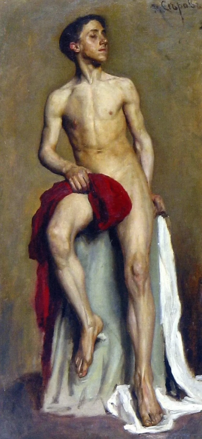 La modelo con paño rojo.