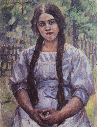 La niña con las trenzas. retrato de A. A. Bobrinskoy
