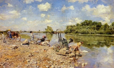 Lavanderas en la orilla