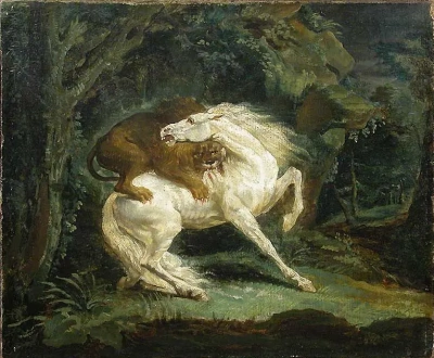 León ataca caballo