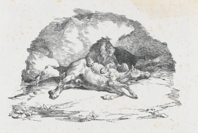 León comiendo un caballo