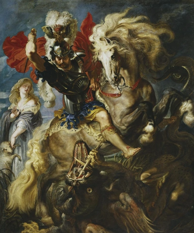 Lucha de San Jorge con el dragón.