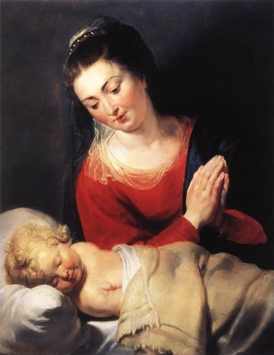Madonna adorando al Niño Dormido