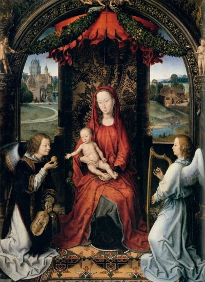 Madonna on the throne with a baby and two angels
