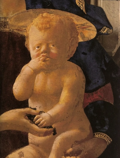 Madonna y niño con ángeles. Fragmento Bebé cristo