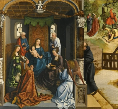 Madonna y niño rodeados de santos