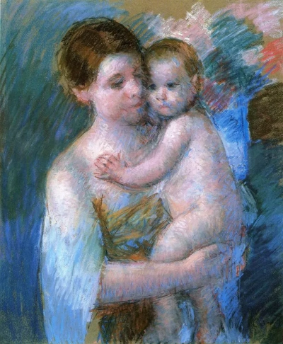 Madre sosteniendo a su hijo.