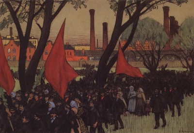 Manifestación del primero de mayo en la fábrica de Putilov