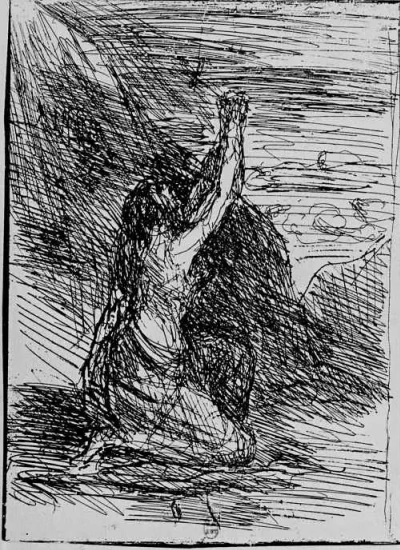 María Magdalena orando de rodillas.