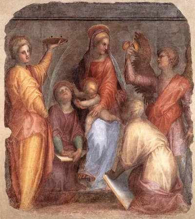 María con el niño Jesús y los santos