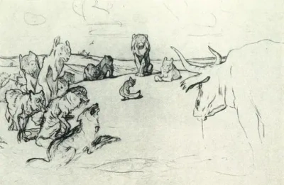 Más animales. Ilustración de la fábula de I. A. Krylov.