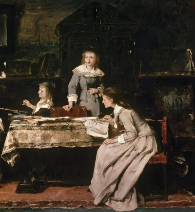 Milton dictando poema a sus hijas "El paraíso perdido". Fragmento