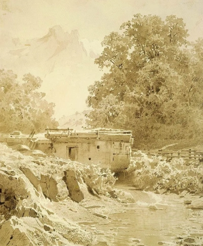 Molino de agua en un arroyo de montaña. Crimea