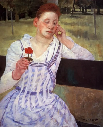Mujer con crisantemo rojo