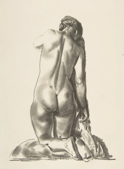 Mujer desnuda de rodillas