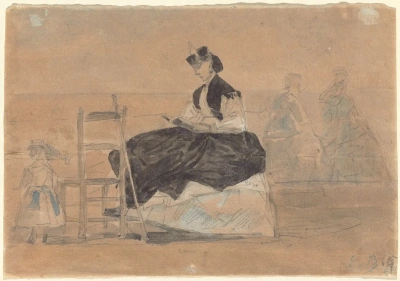 Mujer en Crinolina en la playa de Trouville