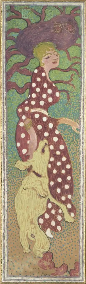Mujer en un vestido con lunares blancos (serie" Mujeres en el jardín ")