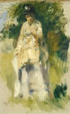 Mujer junto a un árbol.
