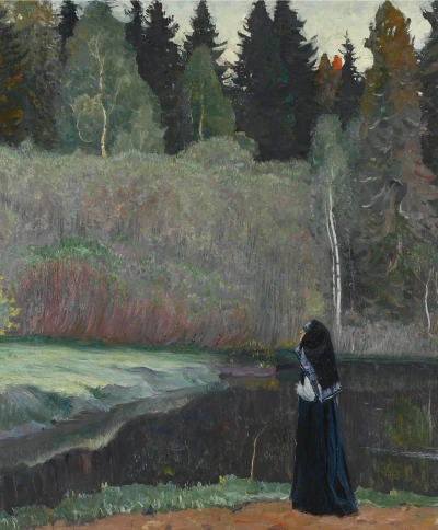 Mujer rusa en el lago