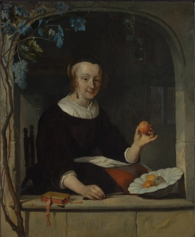 Mujer sentada junto a la ventana