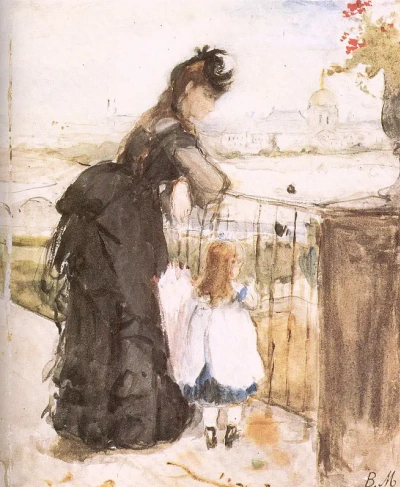 Mujer y niño en el balcón