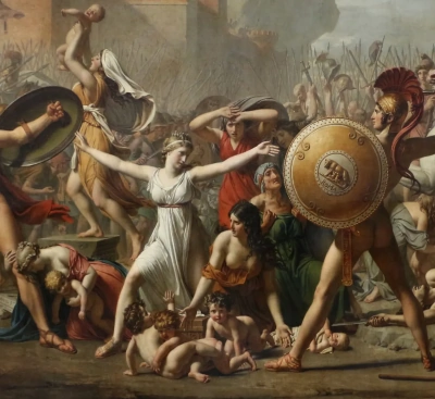 Mujeres sabinas deteniendo la batalla entre romanos y sabinos. Fragmento
