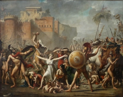 Mujeres sabinas deteniendo la batalla entre romanos y sabinos.