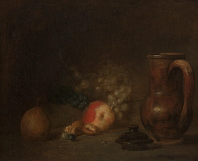 Naturaleza muerta con frutas y una jarra de barro