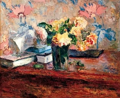 Naturaleza muerta con rosas y libros