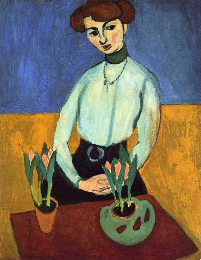 Niña con tulipanes
