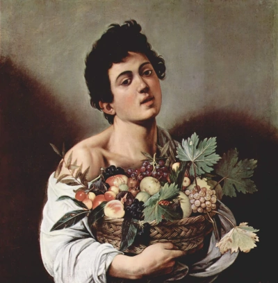 Niño con una cesta de frutas