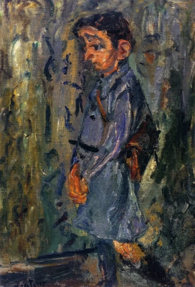 Niño de la escuela en azul