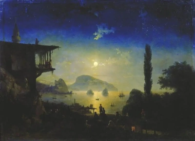 Noche de luna llena en la Crimea. Gursuf.