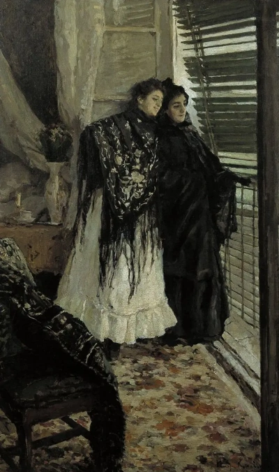 Out on the balcony. Spanish women Leonora and Ampara