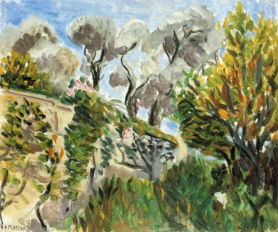 Paisaje con arbustos floridos.