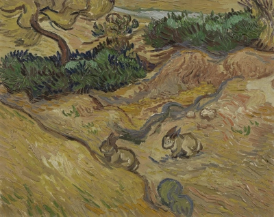 Paisaje con conejos.