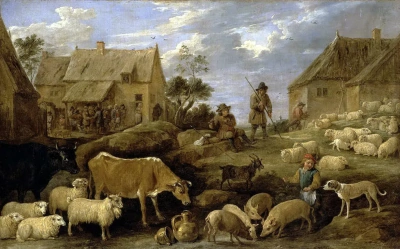 Paisaje con pastores y rebaño